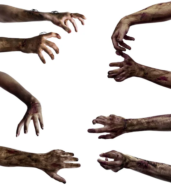 Molte Mani Zombie Spaventosi Isolati Bianco — Foto Stock