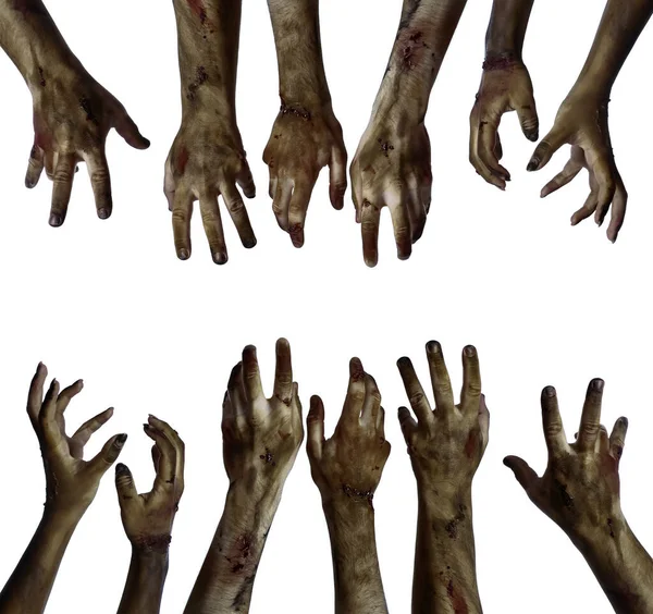 Beaucoup Mains Zombies Effrayants Isolés Sur Blanc — Photo