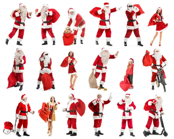 Set Persone Costumi Babbo Natale Isolati Bianco — Foto Stock