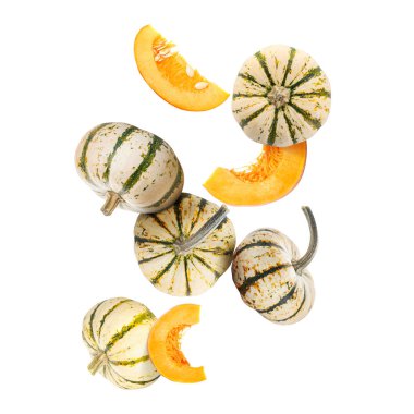 Birçok uçan balkabağı beyazlar üzerinde izole