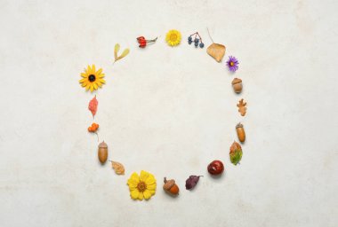 Doğal orman dekorundan yapılmış çerçeve ve ışık arka planında çiçekler