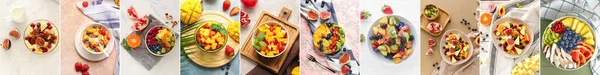 Collage Jugosas Ensaladas Frutas Vista Superior —  Fotos de Stock