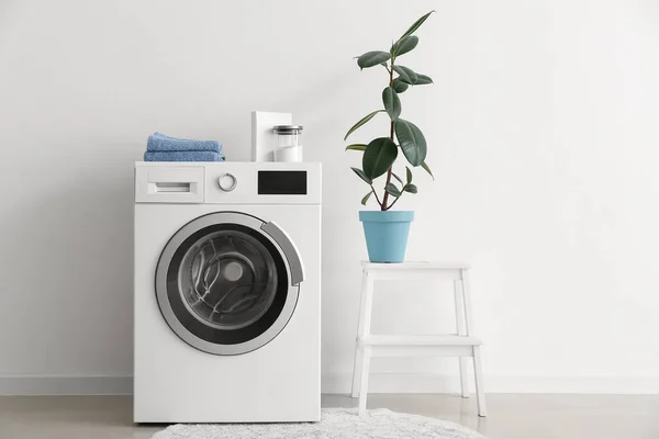 Houseplant Stepladder Washing Machine Light Wall — Stock Photo, Image
