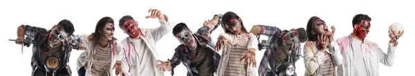 Set Von Vielen Zombies Isoliert Auf Weiß — Stockfoto