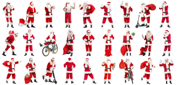 Kolekce Santa Clauses Bílém Pozadí — Stock fotografie