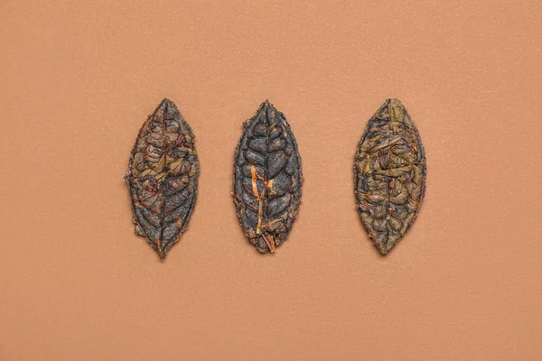 Dry Pressed Puer Tea Brown Background — Stock Photo, Image