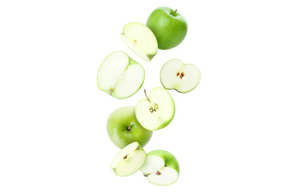 Many Flying Apples Isolated White — Stock Photo, Image