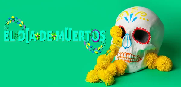 Teschio Umano Dipinto Giorno Dei Morti Del Messico Dia Muertos — Foto Stock