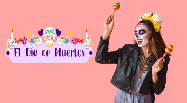 얼굴에 배경을 반대하는 마라카스 멕시코의 기념일 Dia Muertos — 스톡 사진