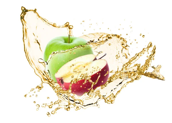 Fresh Apples Splash Juice White Background — Stock Photo, Image