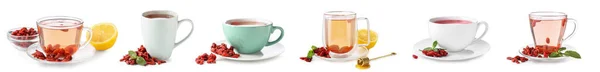 Set Cups Hot Goji Tea Isolated White — Stock Photo, Image