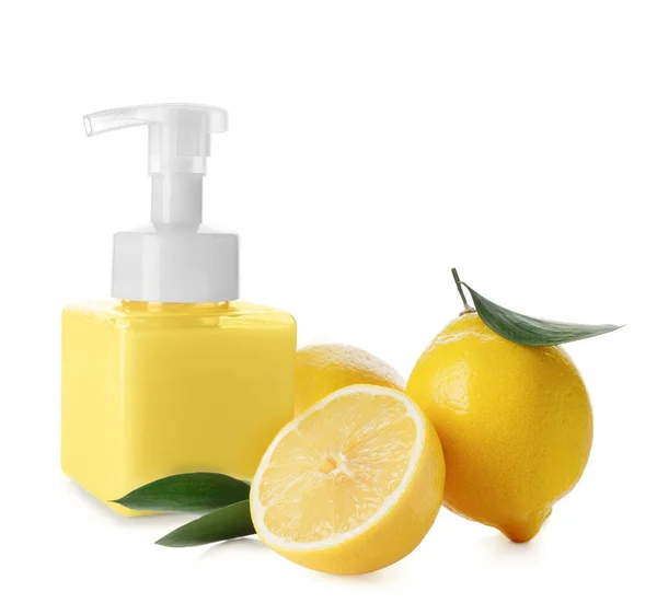 Bottle Natural Cosmetics Lemons White Background — Stock Photo, Image