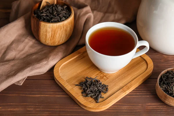 Cup Hot Black Tea Wooden Table — Stock Photo, Image