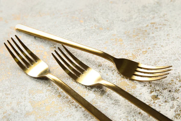 Golden Forks Grunge Background Closeup — Stock Photo, Image