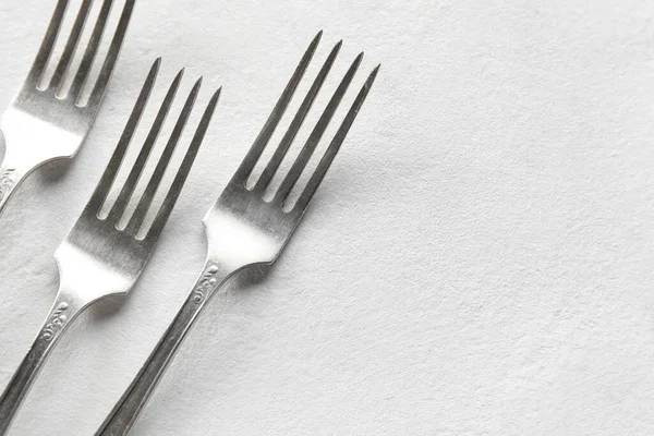 Silver Forks White Background Closeup — Stock Photo, Image