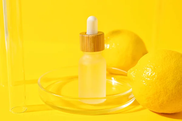 Bottle Vitamin Serum Yellow Background — Stock Photo, Image