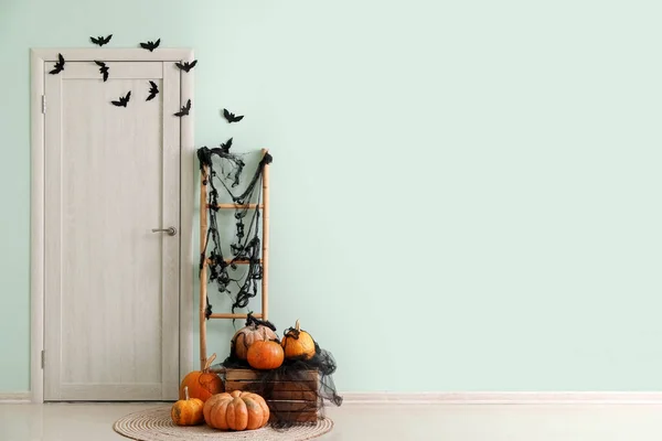 Interior Hall Decorated Halloween Door Ladder — Stock Photo, Image