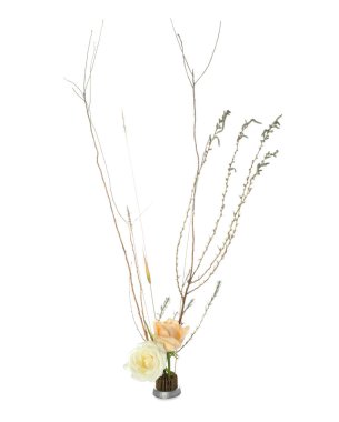 Beyaz arka planda güzel ikebana ile Kenzan