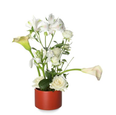 Beyaz arka planda güzel ikebana tabağı
