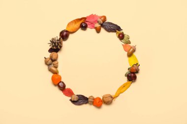 Renkli arka planda doğal orman dekorundan yapılmış çerçeve