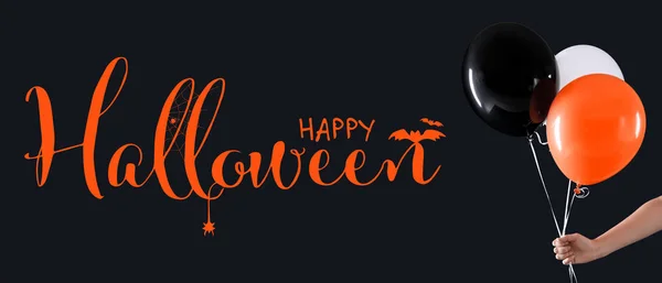 Banner Halloween Léggömbök Fekete Háttér — Stock Fotó
