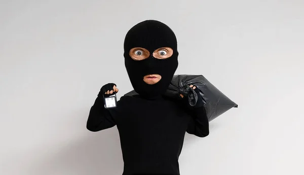 Funny Thief Big Head Light Background — Stock Photo, Image