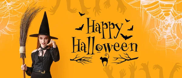 Reclame Banner Voor Halloween Feest Met Jonge Heks — Stockfoto