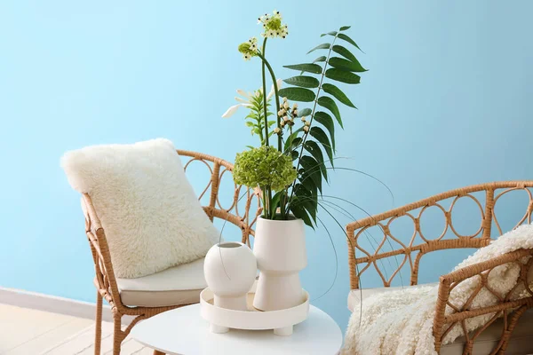 Vases Beautiful Ikebana Table Stylish Living Room — Stock Photo, Image