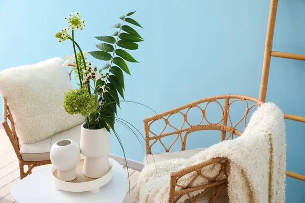 Vases Beautiful Ikebana Table Stylish Living Room — Stock Photo, Image