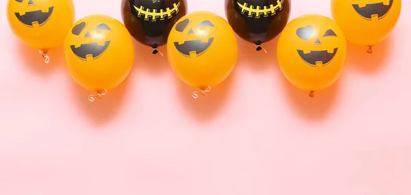 Funny Halloween Balloons Pink Background — Stock Photo, Image