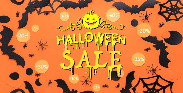 Werbebanner Für Den Halloween Verkauf Auf Orangefarbenem Hintergrund — Stockfoto