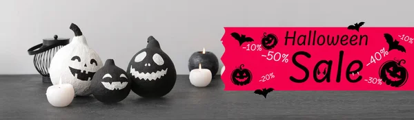 Reklam Banner För Halloween Försäljning Med Kreativa Målade Pumpor — Stockfoto