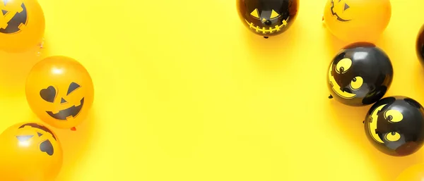 Vtipné Halloween Balónky Žlutém Pozadí Prostorem Pro Text — Stock fotografie