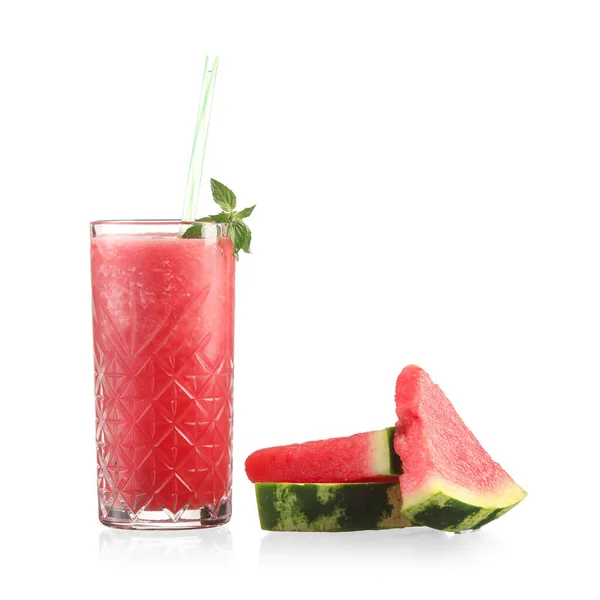 Glas Koude Watermeloen Vers Witte Achtergrond — Stockfoto