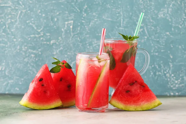 Gläser Mit Kalter Wassermelone Frisch Auf Dem Tisch — Stockfoto