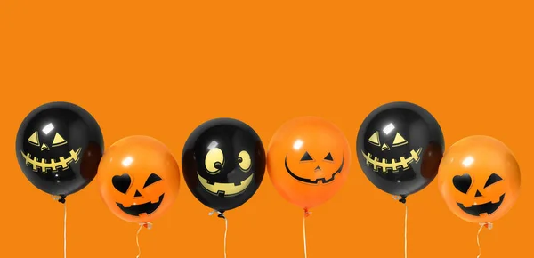 Ballons Drôles Pour Fête Halloween Sur Fond Orange — Photo