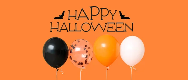 Banner Voor Halloween Met Ballonnen Oranje Achtergrond — Stockfoto