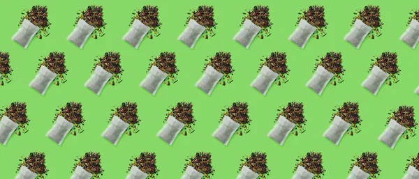 Багато Чайних Пакетів Зеленому Фоні Візерунок Дизайну — стокове фото