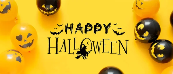 Banner Met Halloween Ballonnen Gele Achtergrond — Stockfoto
