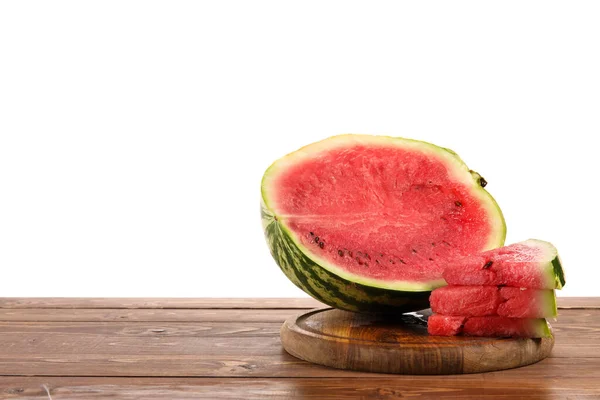 Board Cut Watermelon Wooden Table White Background — Stock Photo, Image