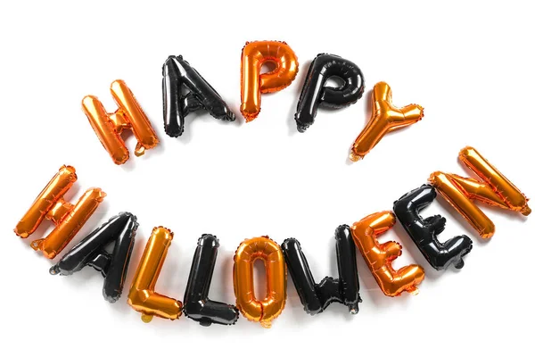 Tekst Happy Halloween Gemaakt Van Ballonnen Witte Achtergrond — Stockfoto