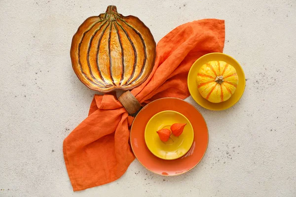 Autumn Table Setting Pumpkin White Background — Stock Photo, Image