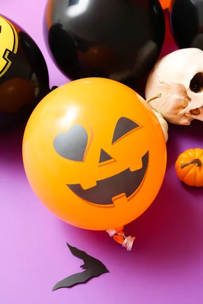 Vtipný Halloween Balón Šeříku Pozadí Detailní Záběr — Stock fotografie