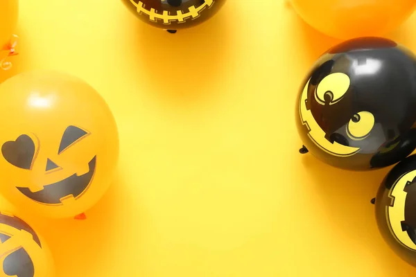 Vtipné Halloween Balónky Žlutém Pozadí — Stock fotografie
