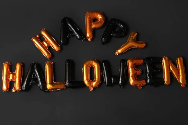 Text Happy Halloween Made Foil Balloons Dark Background — Stock Photo, Image