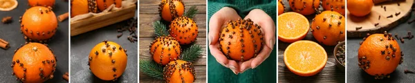 Collage Avec Nombreuses Boules Pommade Aromatiques Pour Noël — Photo