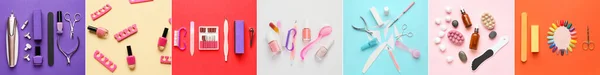 Set Van Benodigdheden Voor Manicure Pedicure Kleur Achtergrond — Stockfoto