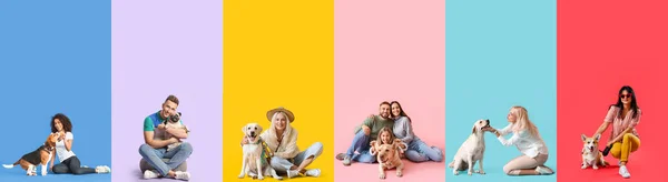 Set Van Mensen Met Honden Kleurrijke Achtergrond — Stockfoto