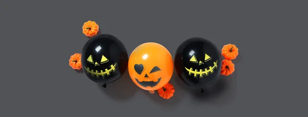 Zabawne Balony Halloween Dynie Ciemnym Tle — Zdjęcie stockowe