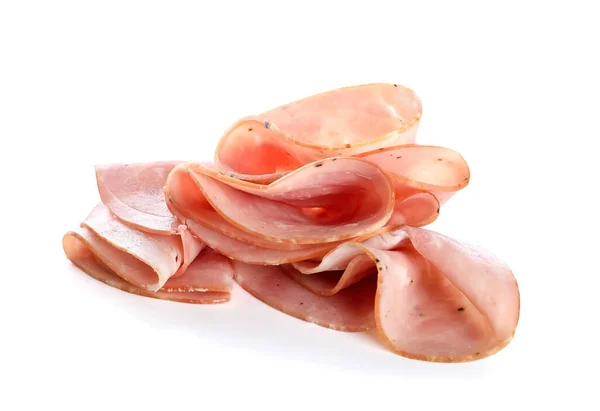 Tumpukan Ham Yang Diiris Pada Latar Belakang Putih — Stok Foto